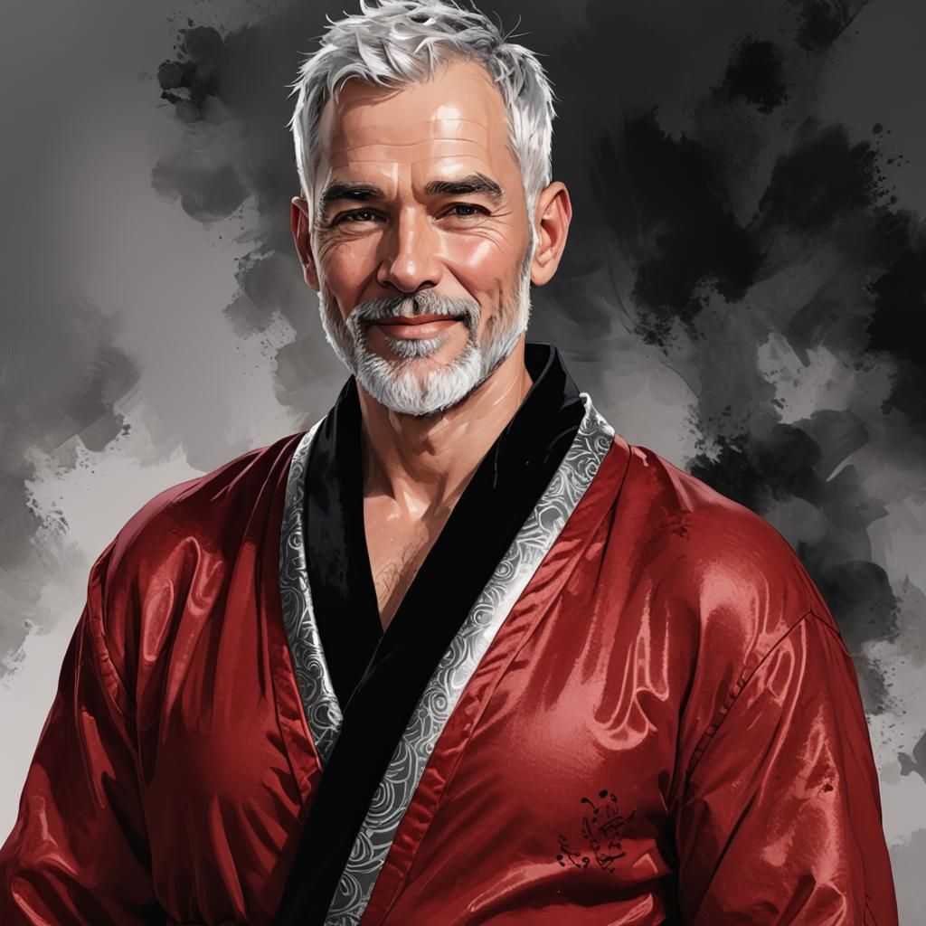 Silver-Haired Man in Red Robe, Digital Art