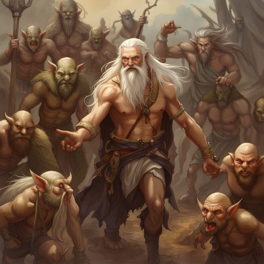 Man with Goblins: Hyperrealistic Concept Art