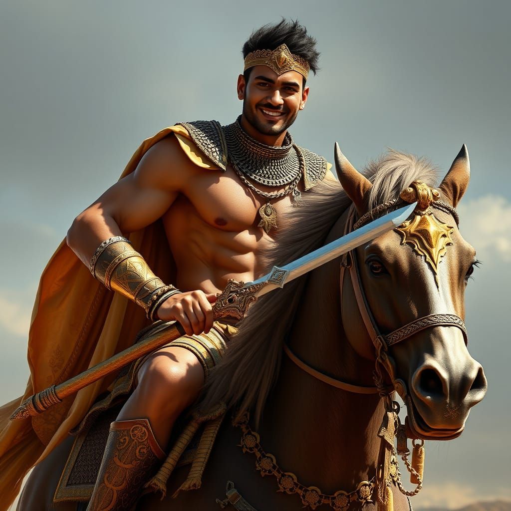 Indian Warrior on Horseback in Sci-Fi Style
