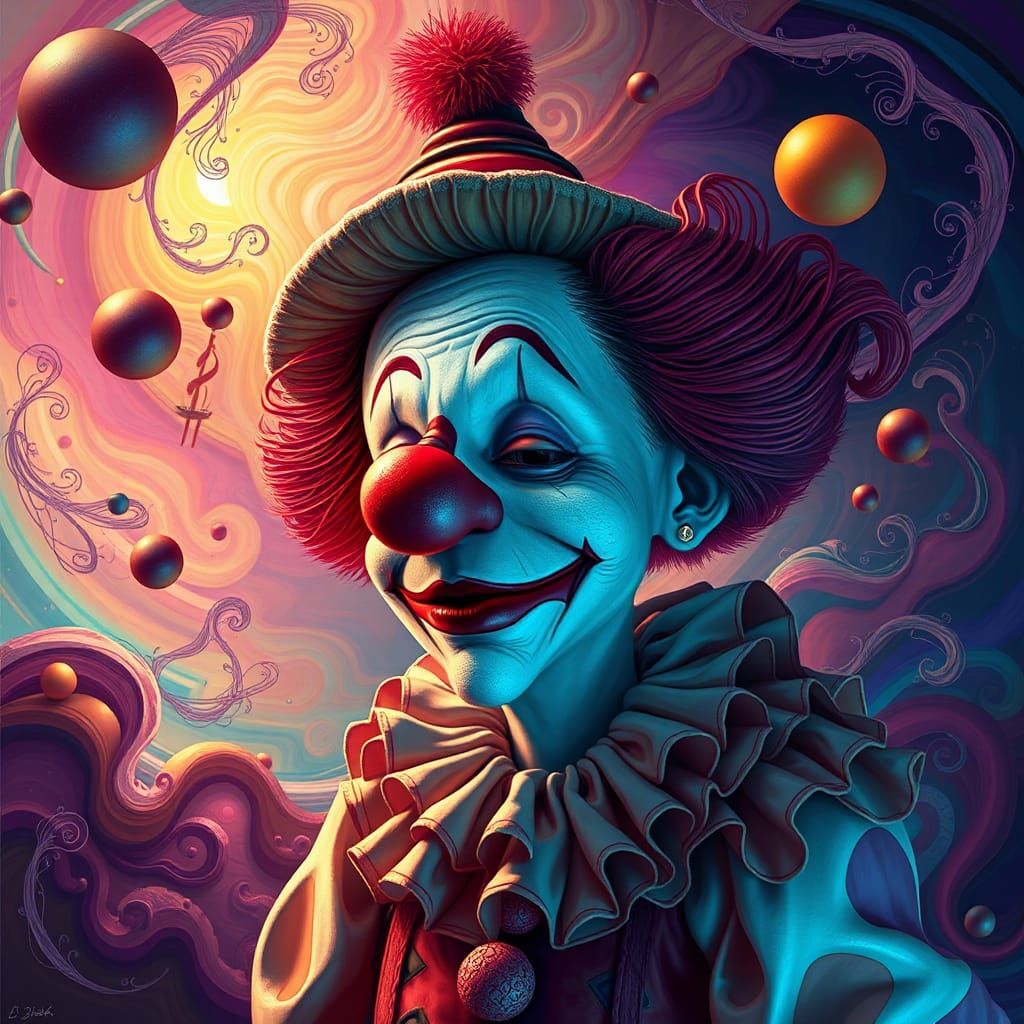 Dreamlike Clown in Surreal Digital Artscape