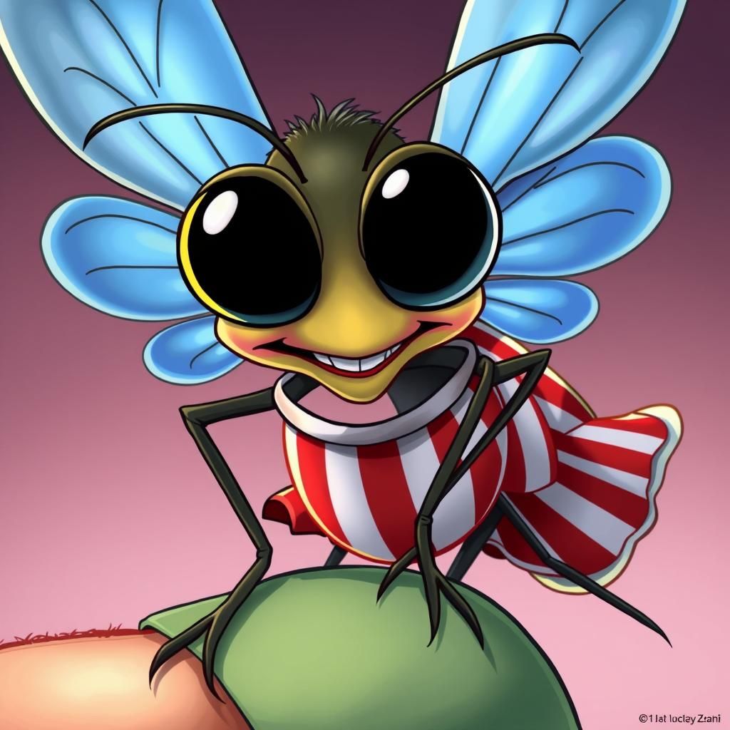 Cartoon Mosquito Ready to Strike, Looney Tunes Style