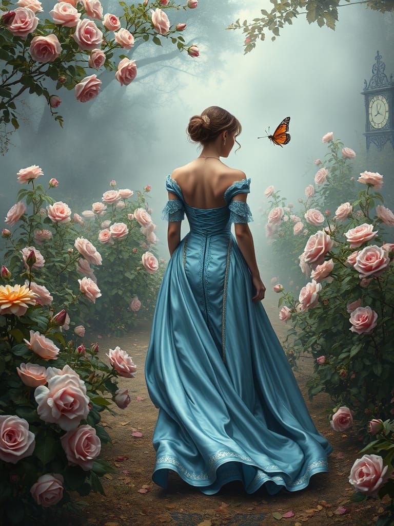 Victorian Lady in Enchanted Rose Garden