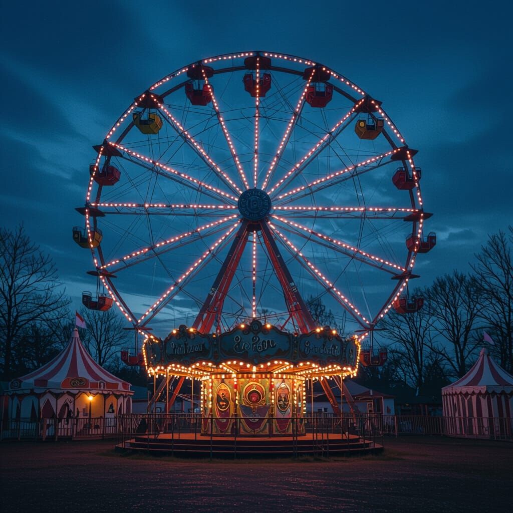 Eerie Carnival at Dusk in Dark Whimsical Style