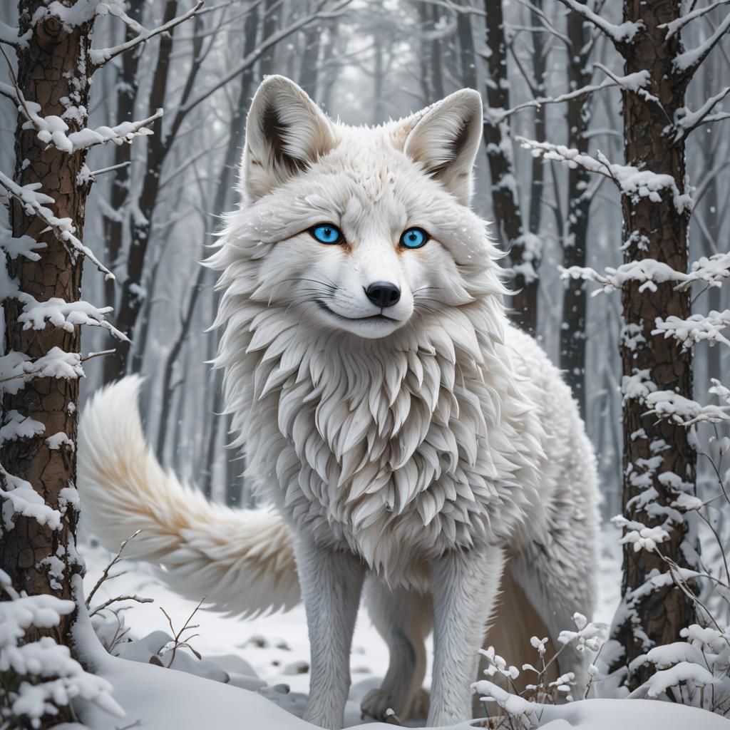 Arctic Fox Frolicking in Snowy Forest