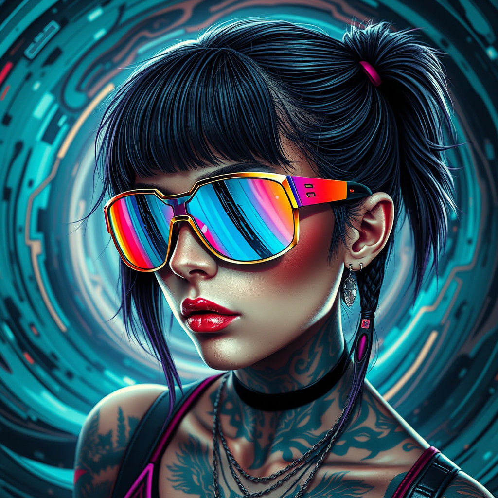 Cyberpunk Girl Emerges from Space Vortex