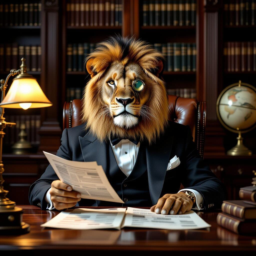 Lion Stockbroker in Steampunk Style