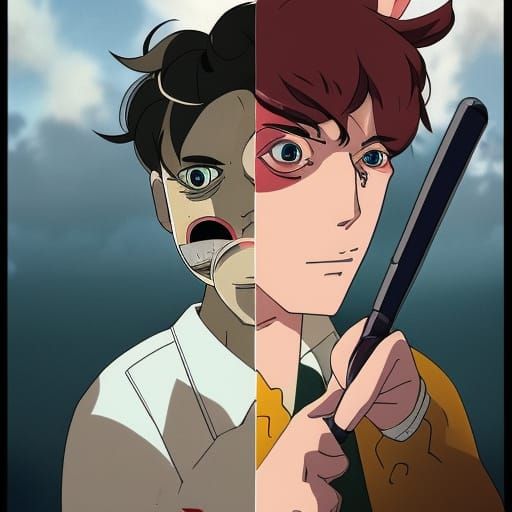 Two-Face in Studio Ghibli Anime Style