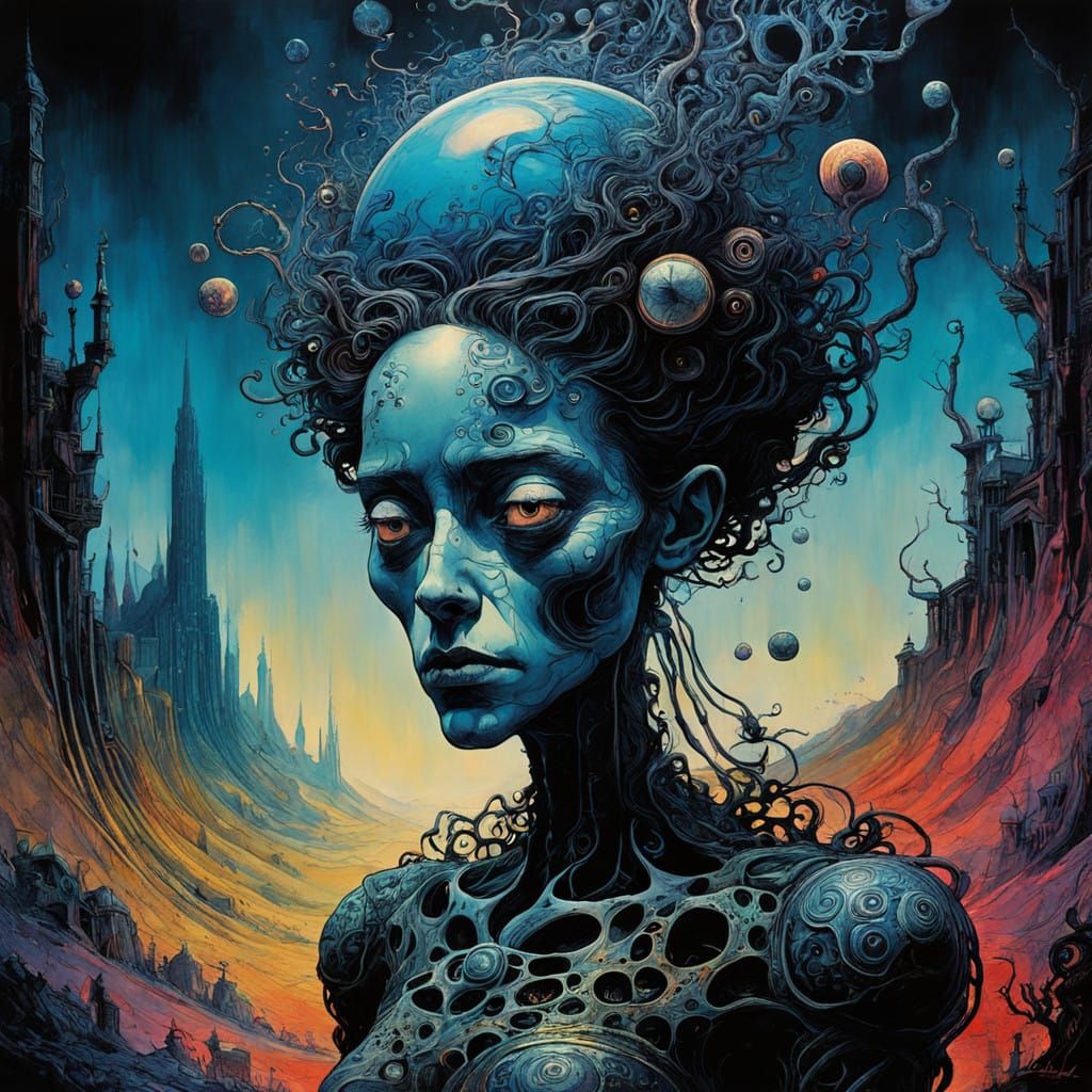 Dreamlike Surrealist Scene in Vibrant Alcohol Ink