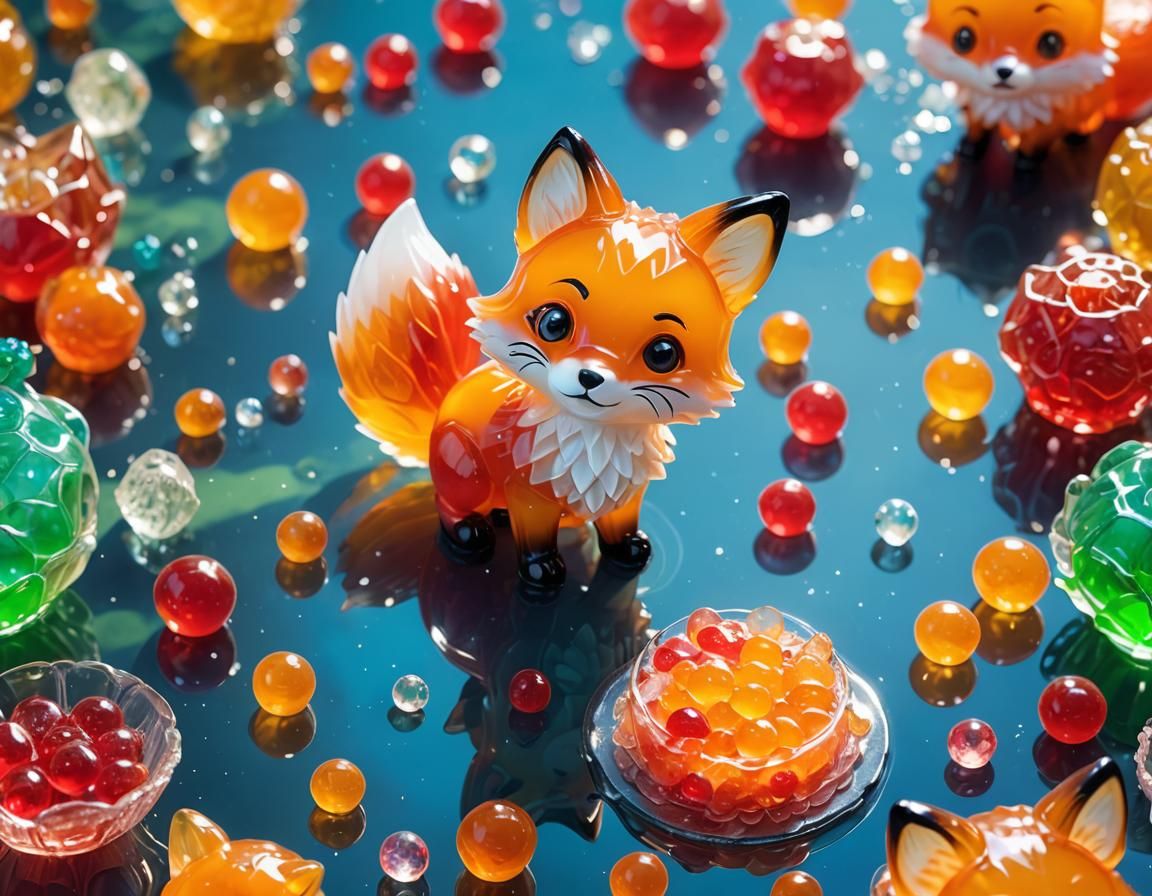 Chibi Gelatin Fox with Translucent Light Effects