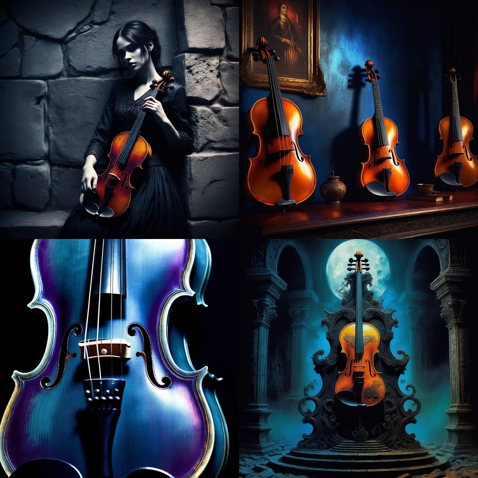Hyperrealistic Goth Portrait of a Violin and Guitar