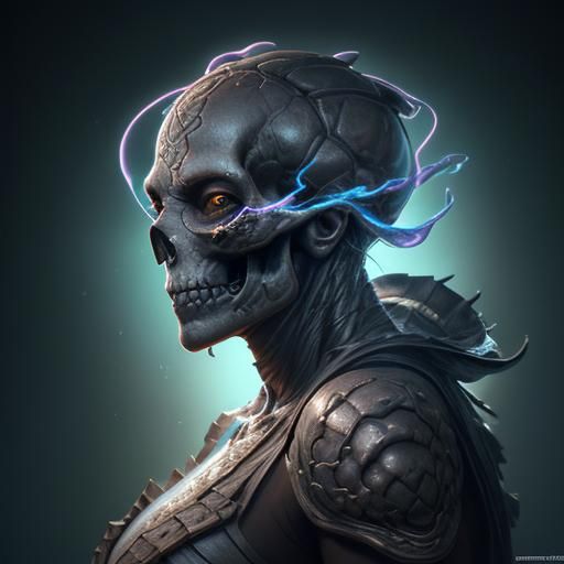 Skull Turtle Monster Portrait in Hyperdetailed Digital Art