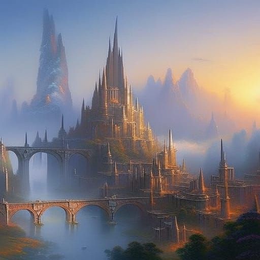Ethereal Futuristic Ancient City in a Fantasy Style