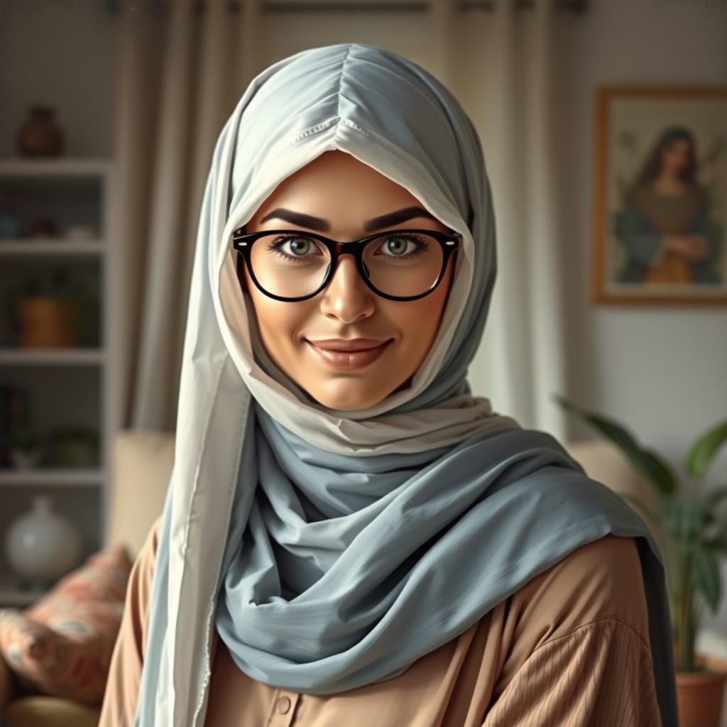 Woman in Hijab Portrait in Planted Living Room