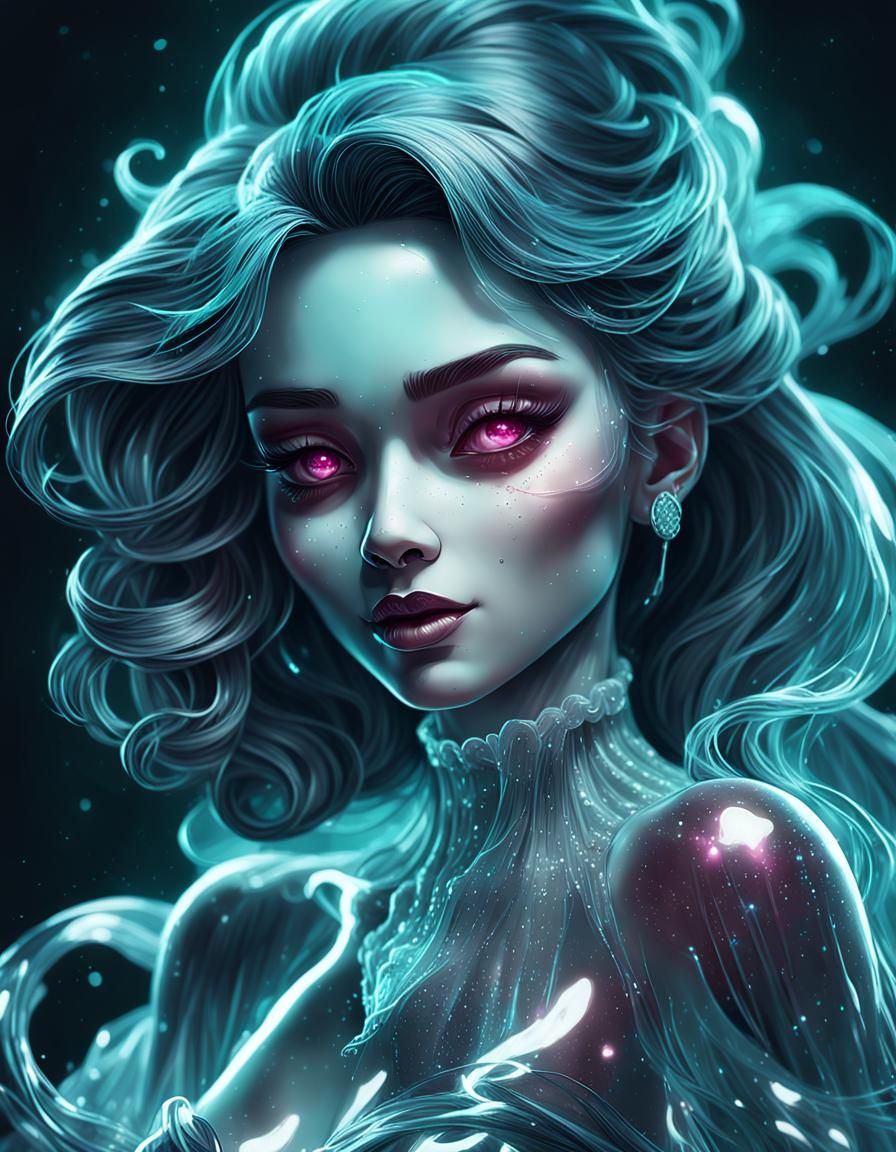 Flirty Ghost Waifu Portrait in 3D Digital Art