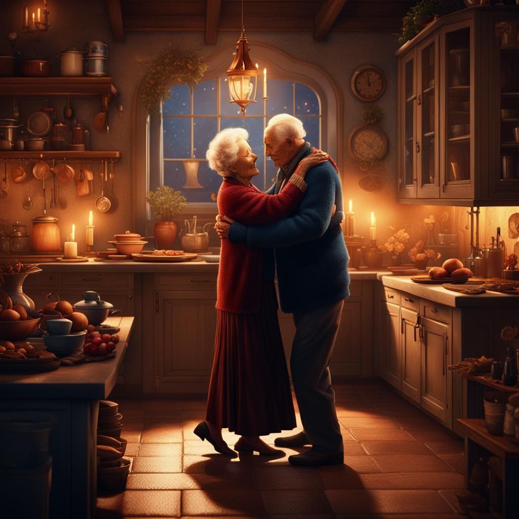 Elderly Couple Dancing by Candlelight: Matte Painting