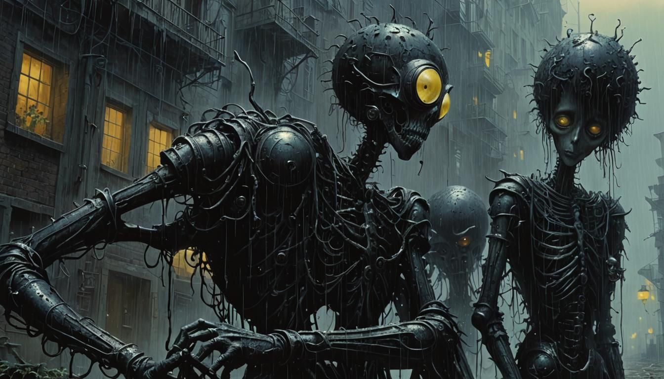 Rainy Nightmare: Gothic Biomechanical Art