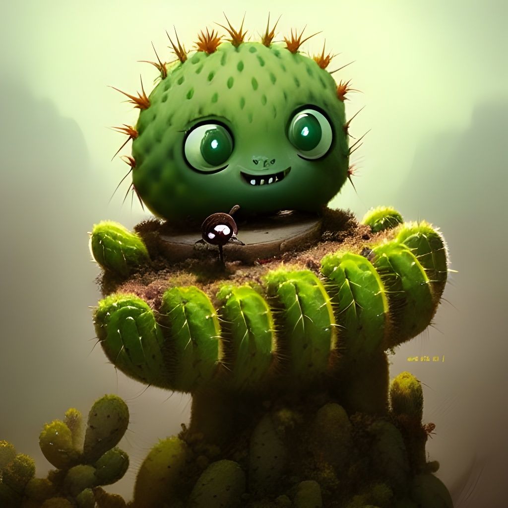 Cute addorable little happy cactus creature