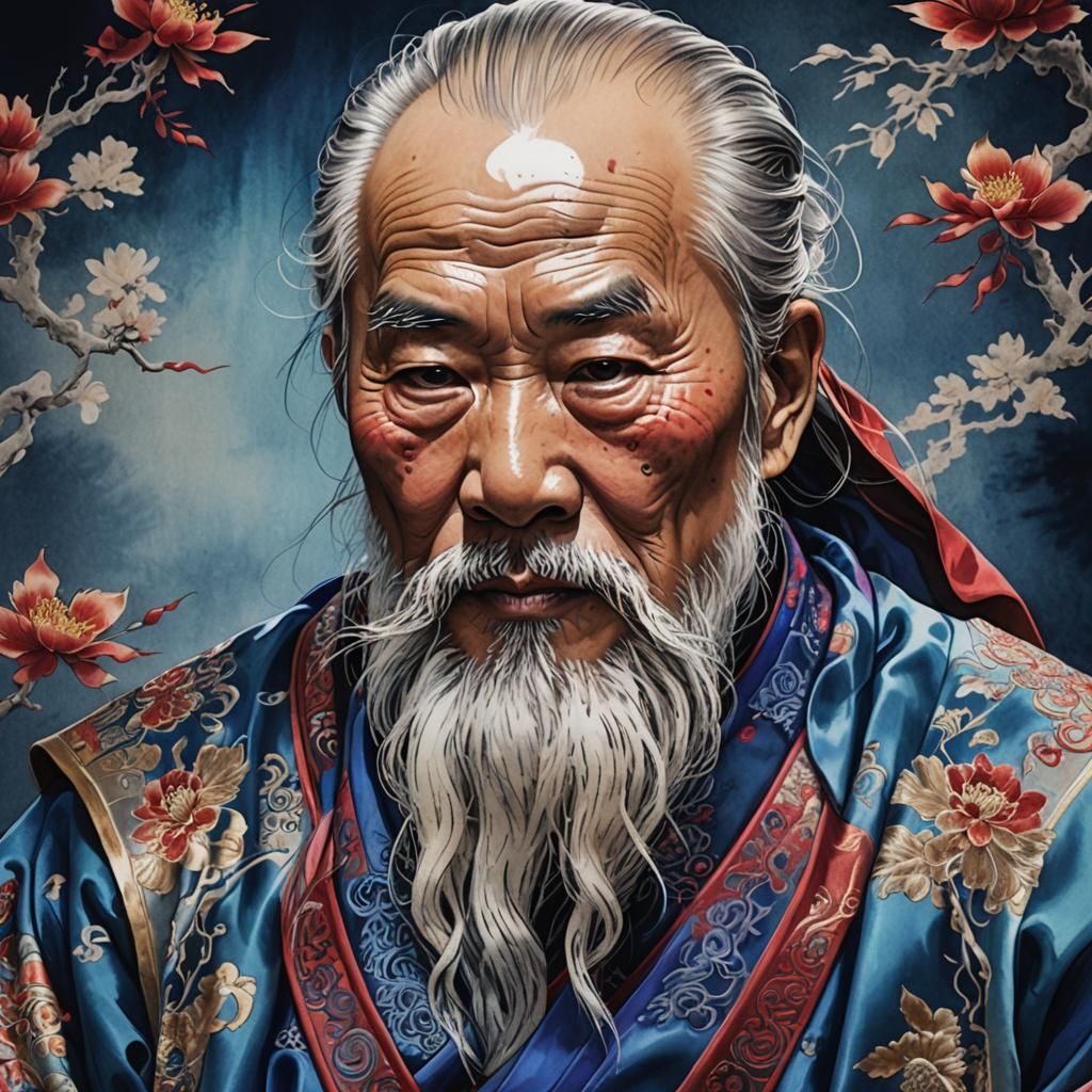 Detailed Pen Drawing of a Chinese Mandarin