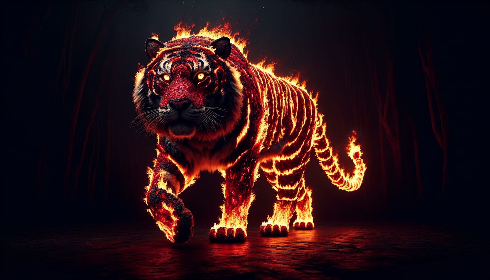 Majestic Tiger of Blazing Flames Strides Forward