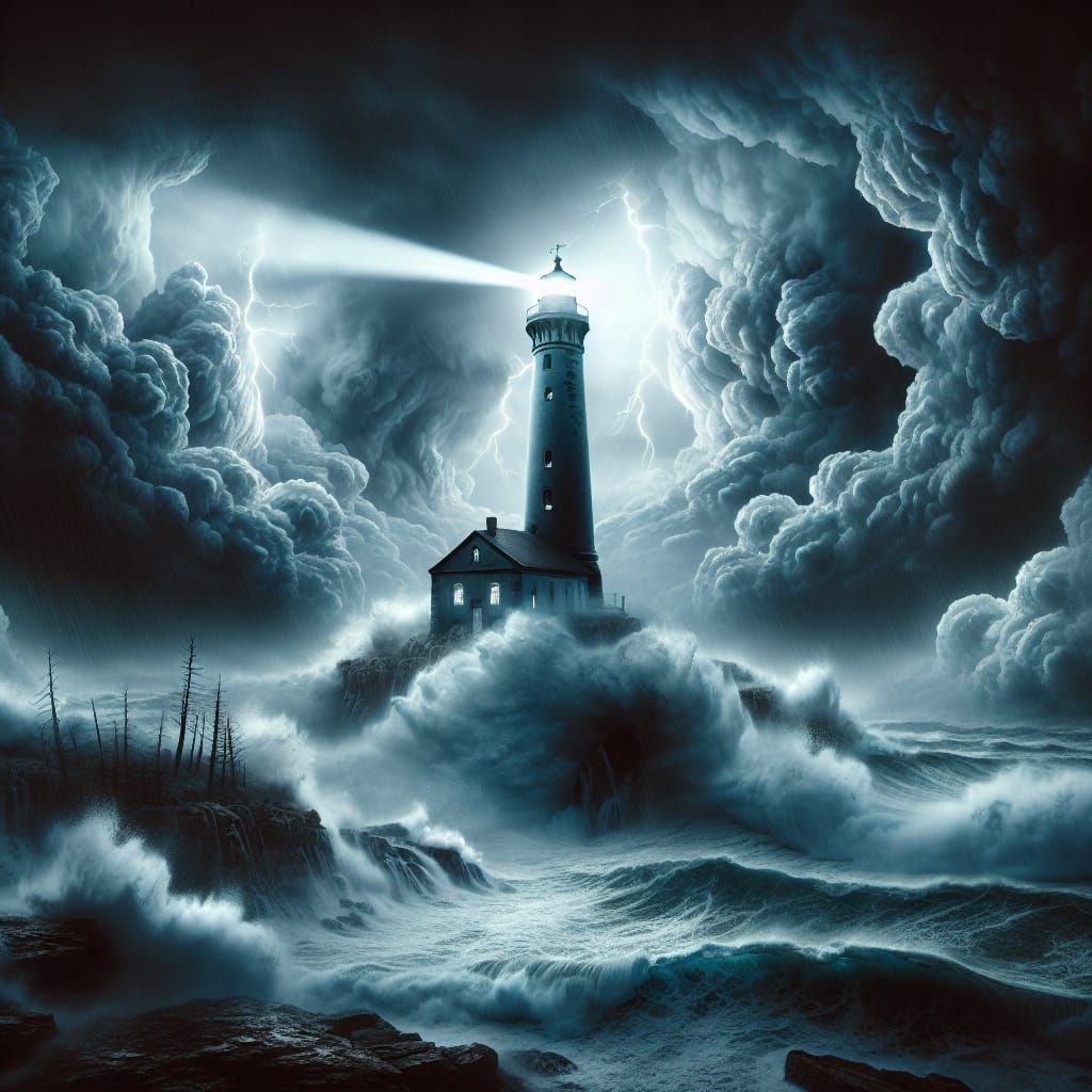 Lighthouse Stands Against a Violent Storm