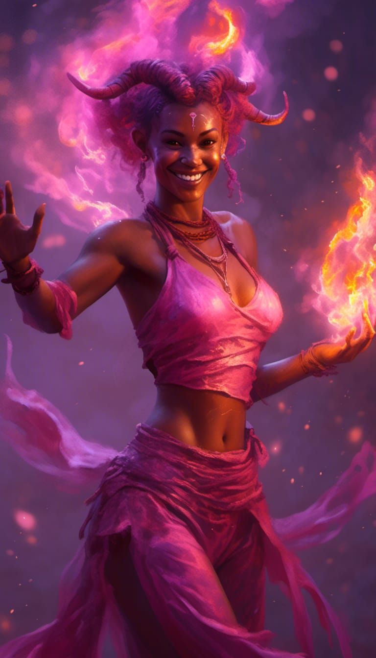 Pink Tiefling Fire Dancer Portrait
