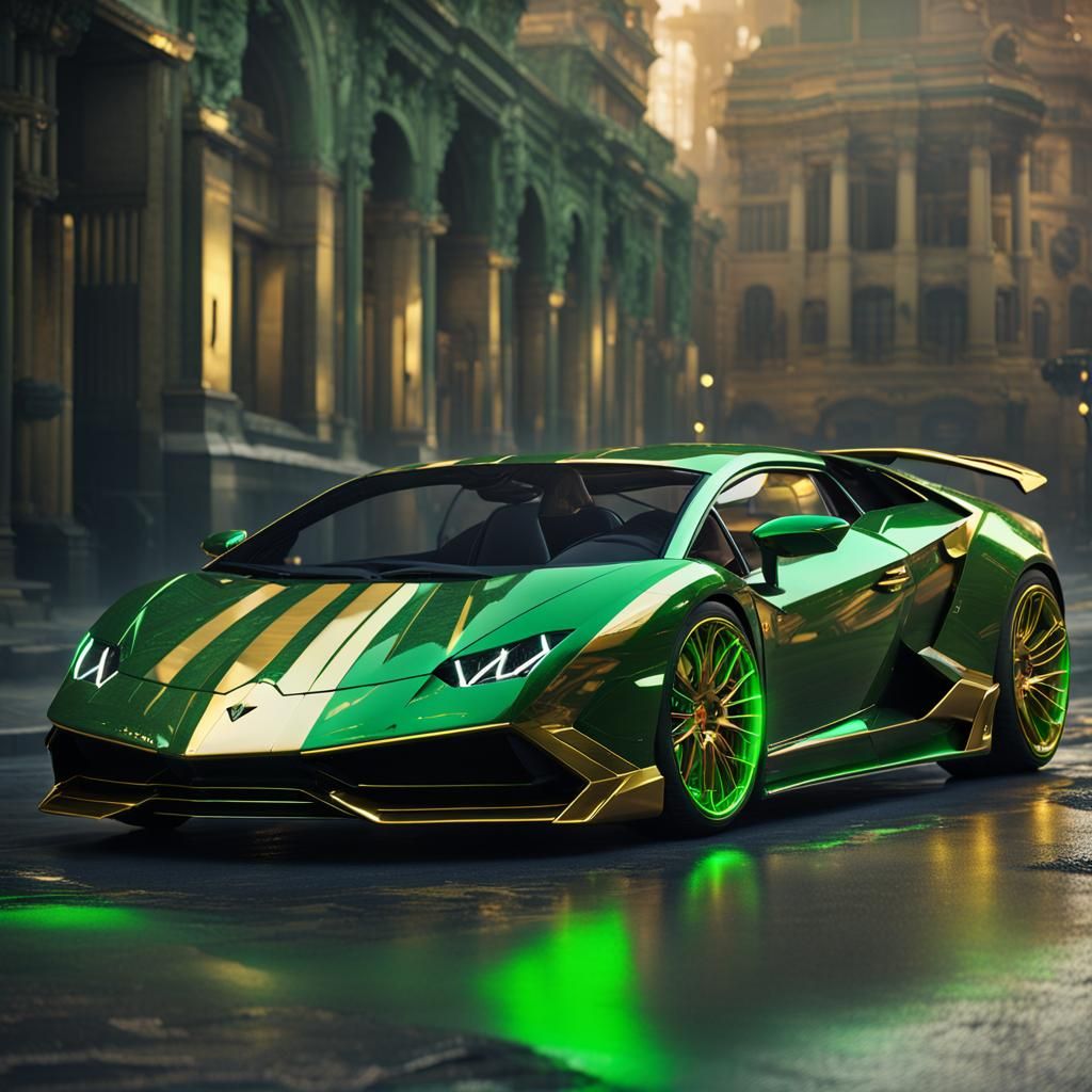 Green Lamborghini Sterrato with Gold Accents: Matte Painting
