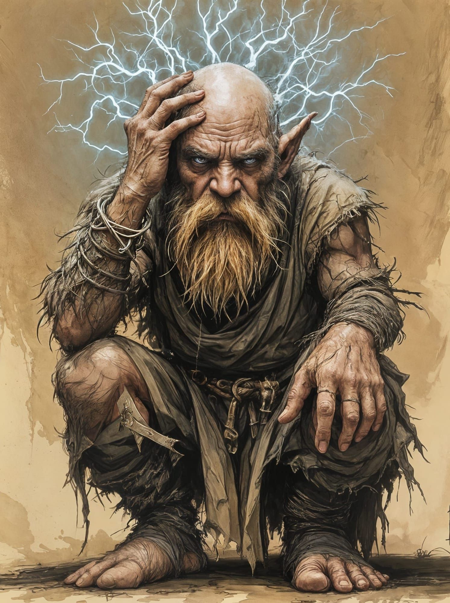 Dwarf Druid in Focused Meditation with Magical Aura