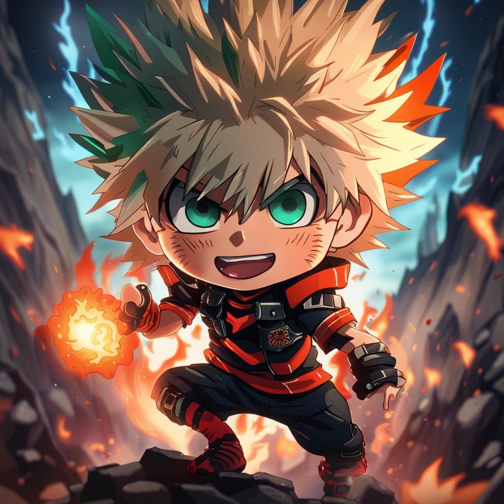 Katsuki Bakugo Chibi Art in Detailed Matte Painting