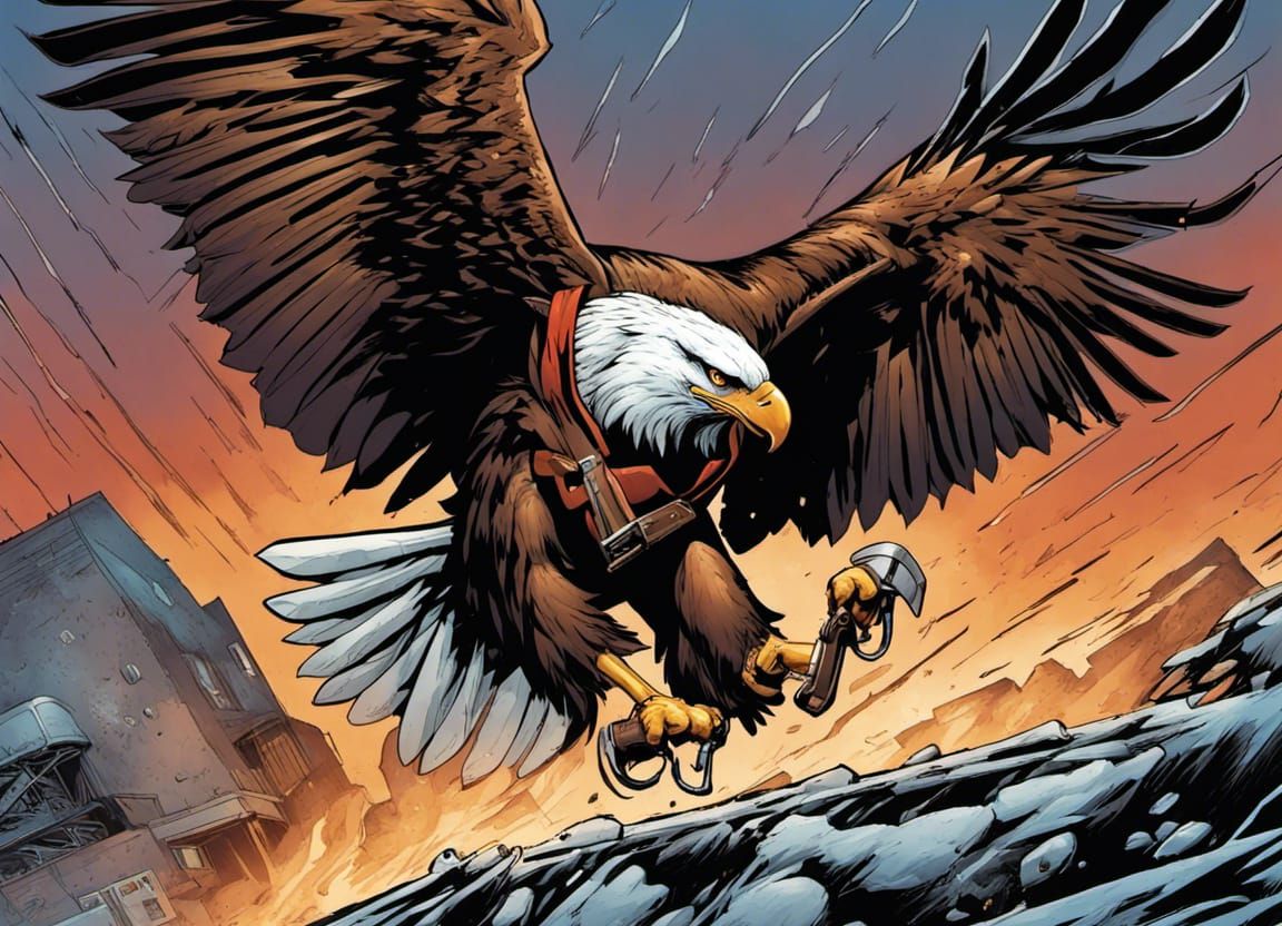 Fierce Armed Eagle in Comic Book Style