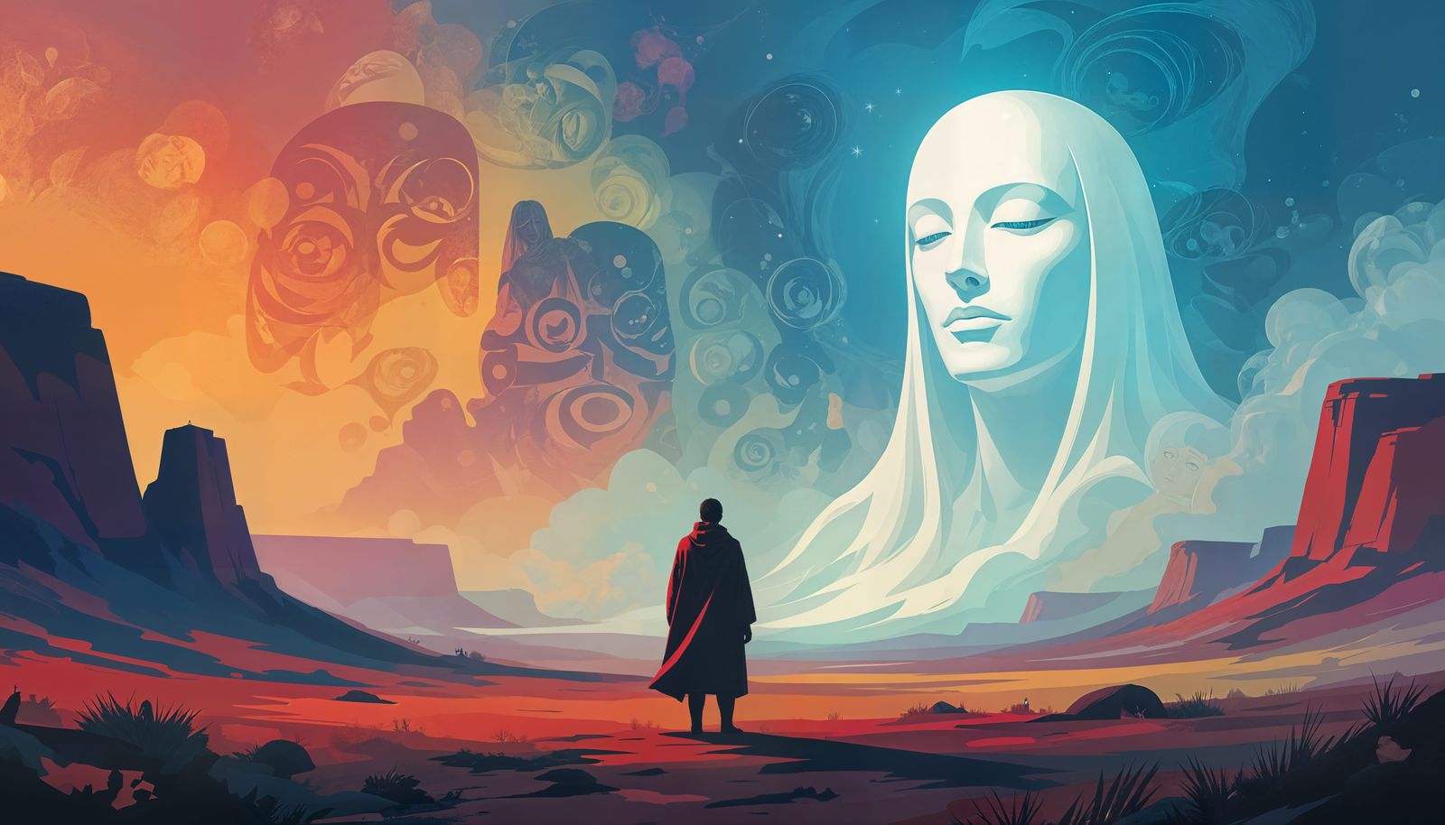 Ethereal White Face in Dreamlike Surreal Landscape