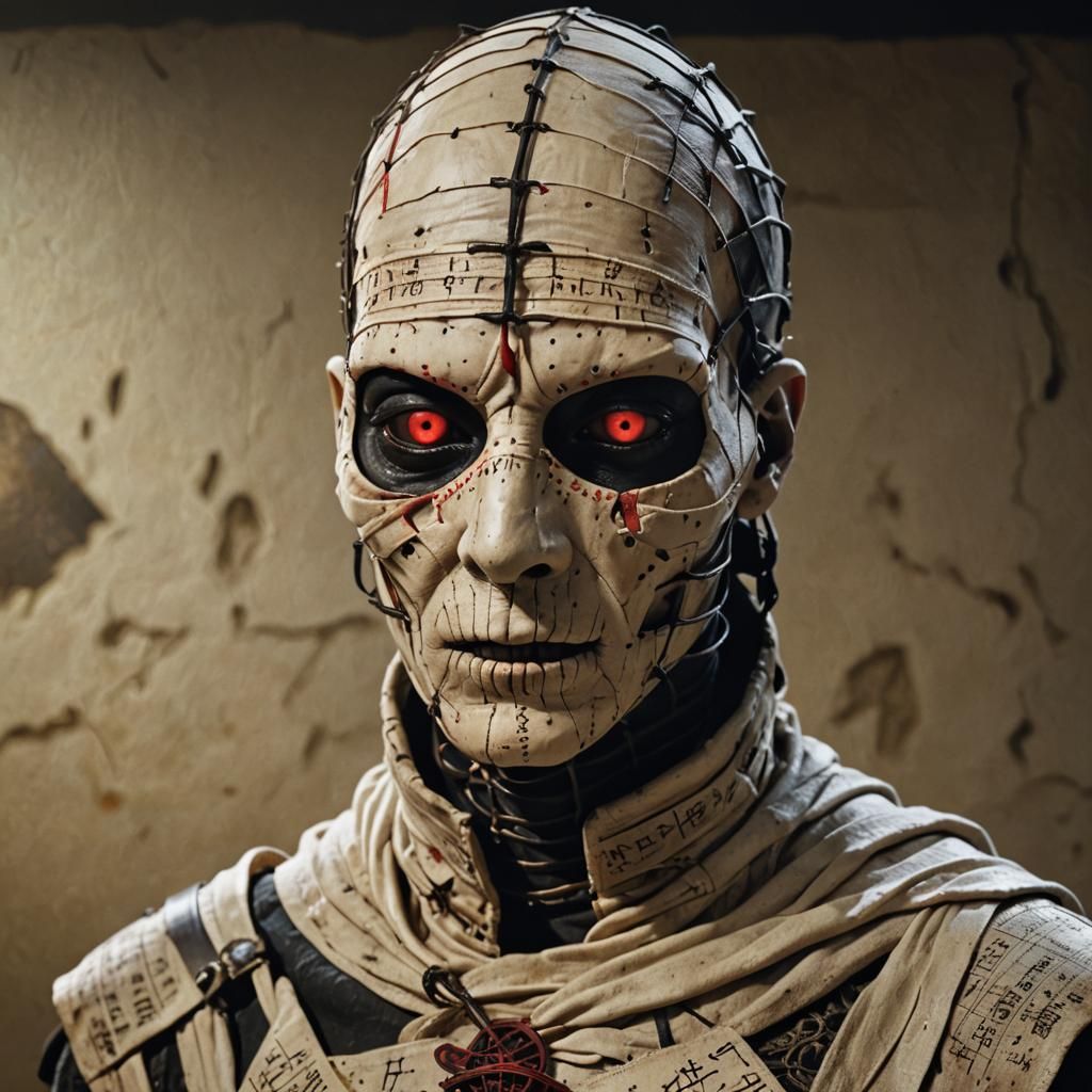A hyperrealistic, 3D render of Pinhead, from the movie Hellr...
