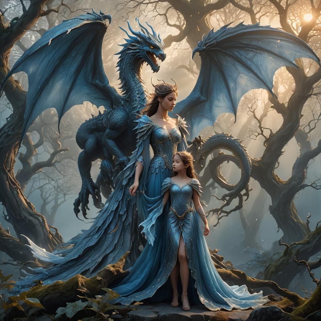 Angel with Dragon in Ethereal 3D Fantasy Art