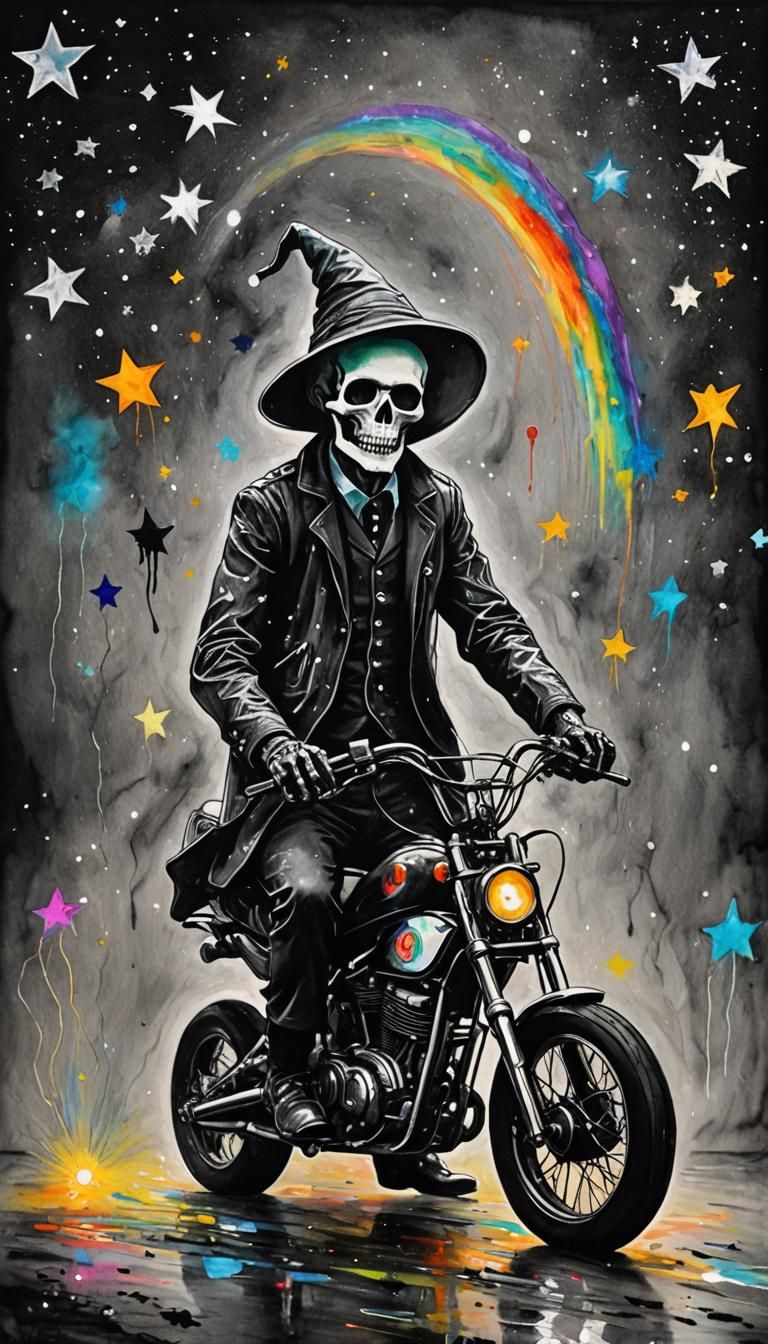 Calavera Man in Starry Night: Surreal Watercolor Art