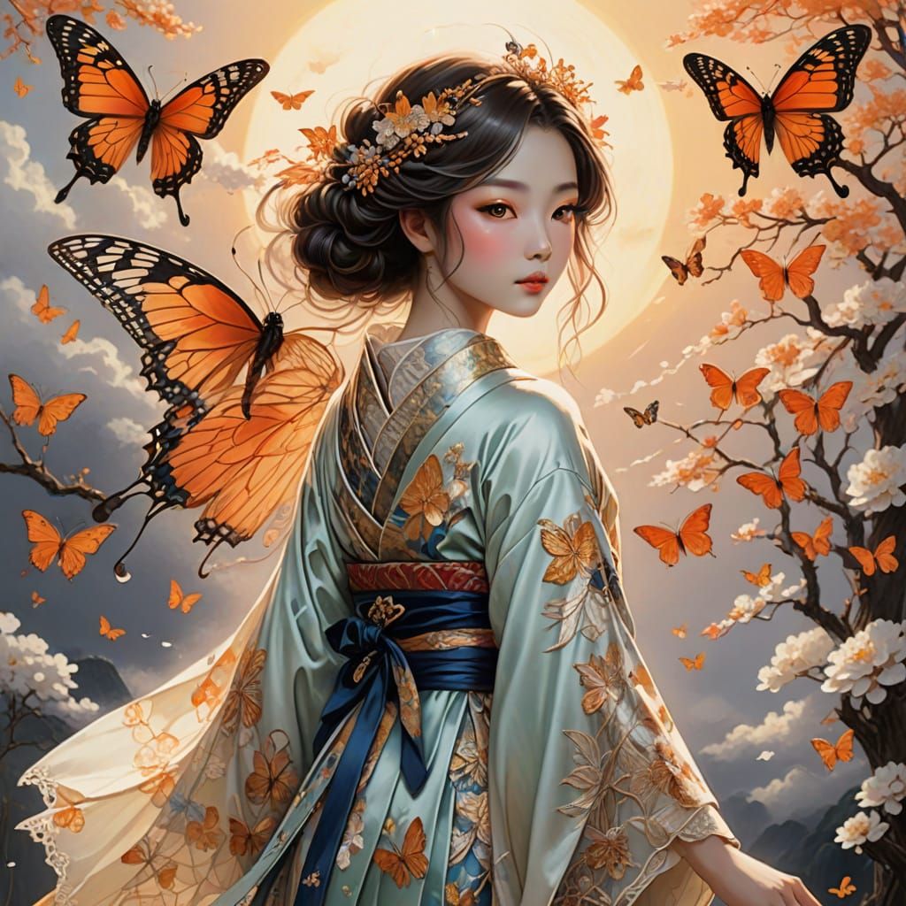 Delicate Japanese Fairy in Dreamy, Impressionist Style