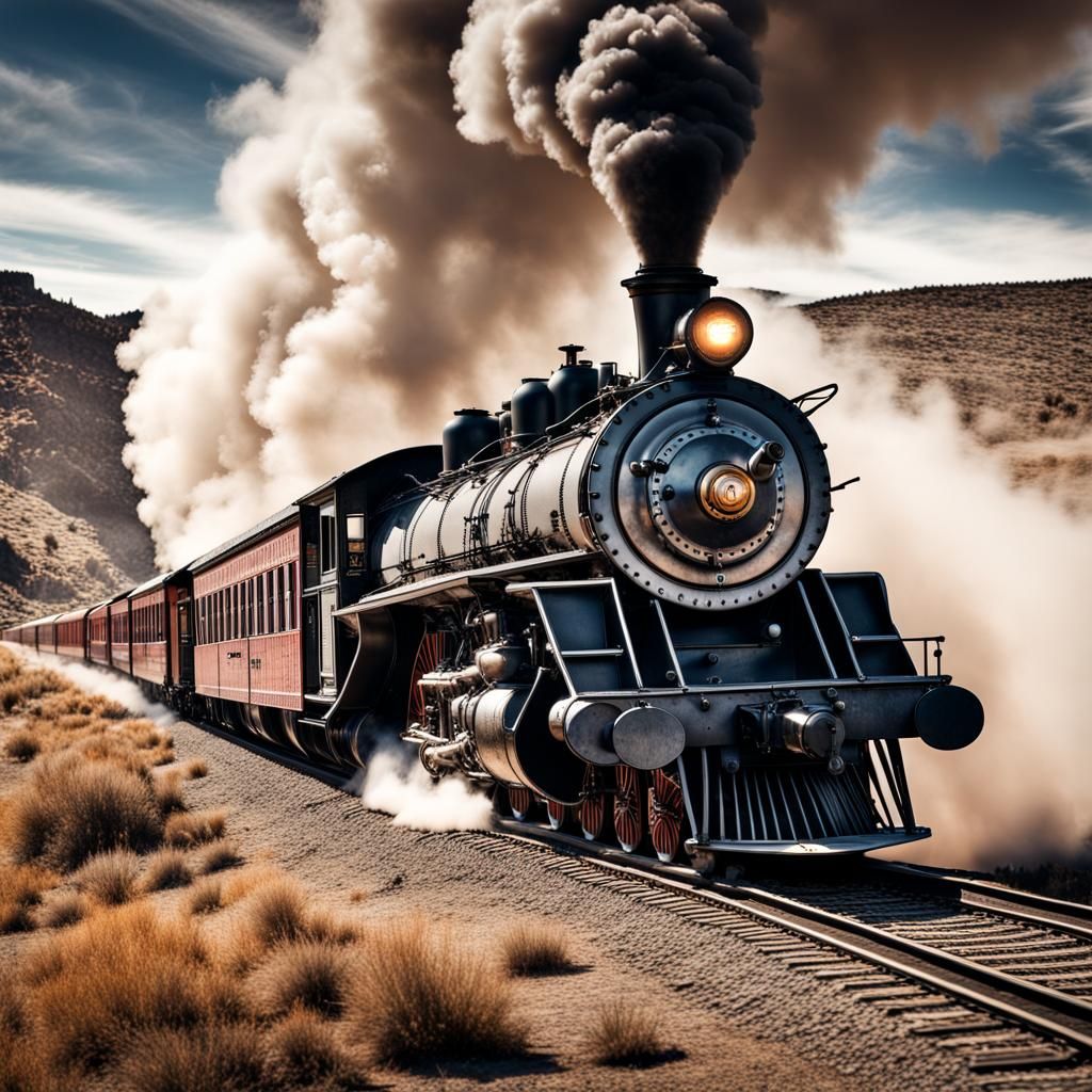 Bandits Chase Steam Train in Old West