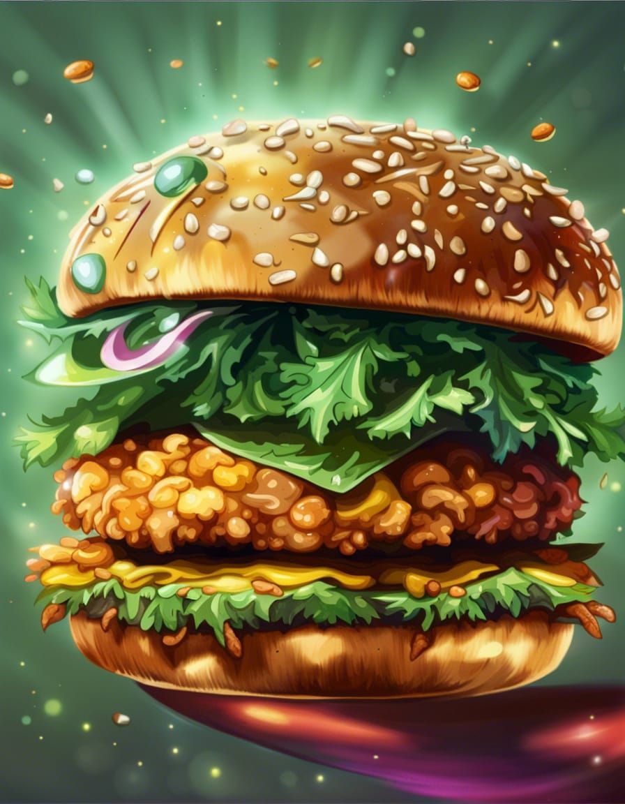 Galactic Fried Chicken Sandwich: Hyperrealistic Cartoon Food