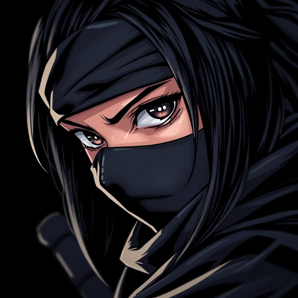 Intense Female Shinobi Portrait in High Contrast Black