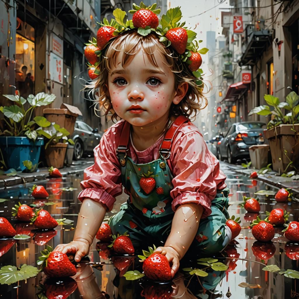 Adorable Chibi Strawberry: Joyful Matte Painting