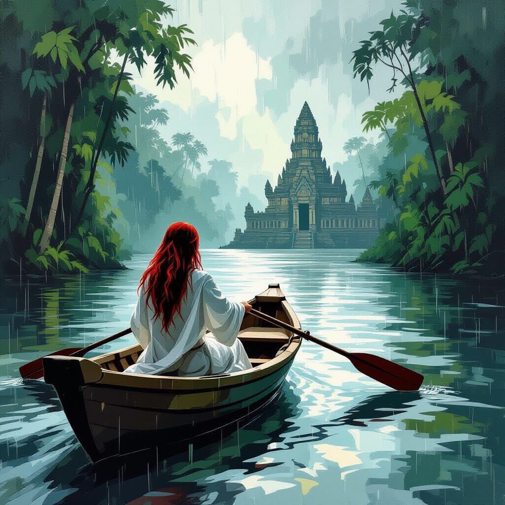 Redhead Priestess Rows Through Amazon Downpour