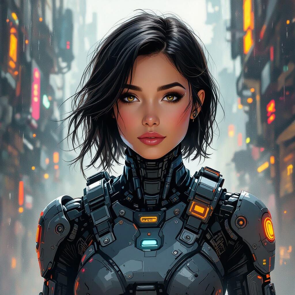 Futuristic Woman with Exoskeleton in Steampunk Style