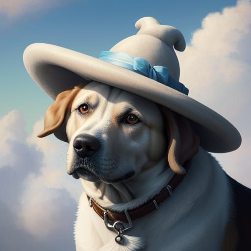 Whimsical Dog on Cloud in Dutch Masters Style