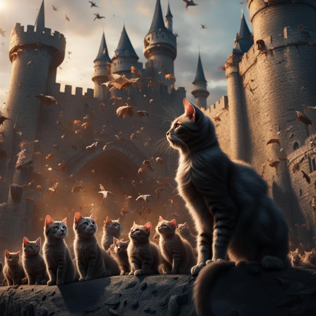 Cat Crusade with Cat Army: Fantasy Concept Art