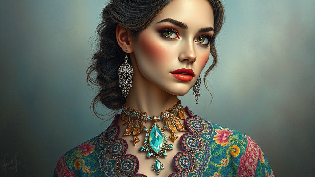 Ethereal Woman in Futuristic Folk Art Style