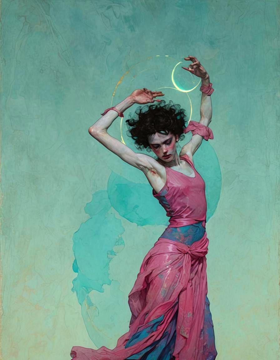 Fluid Dancer with Halo in Art Nouveau Style
