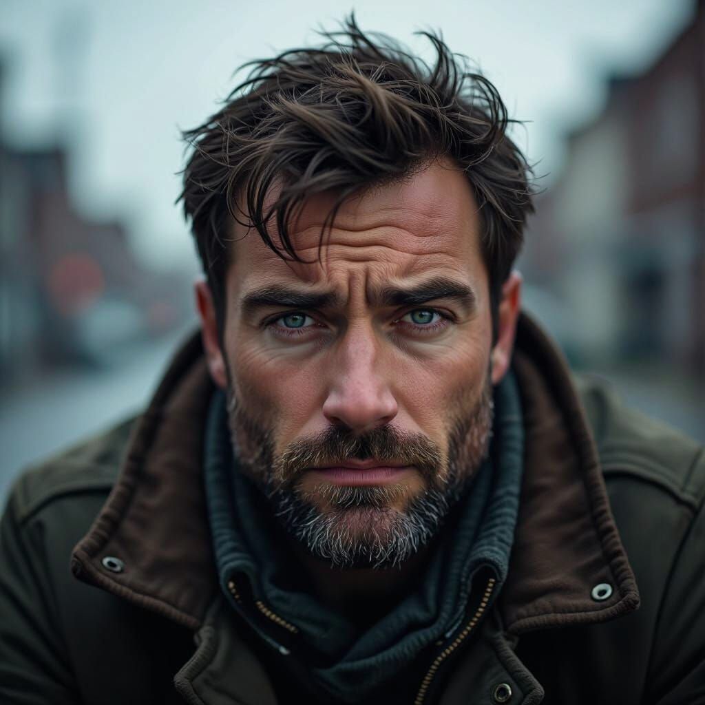 Realistic Portrait of a Man Weary from Life's Daily Struggle