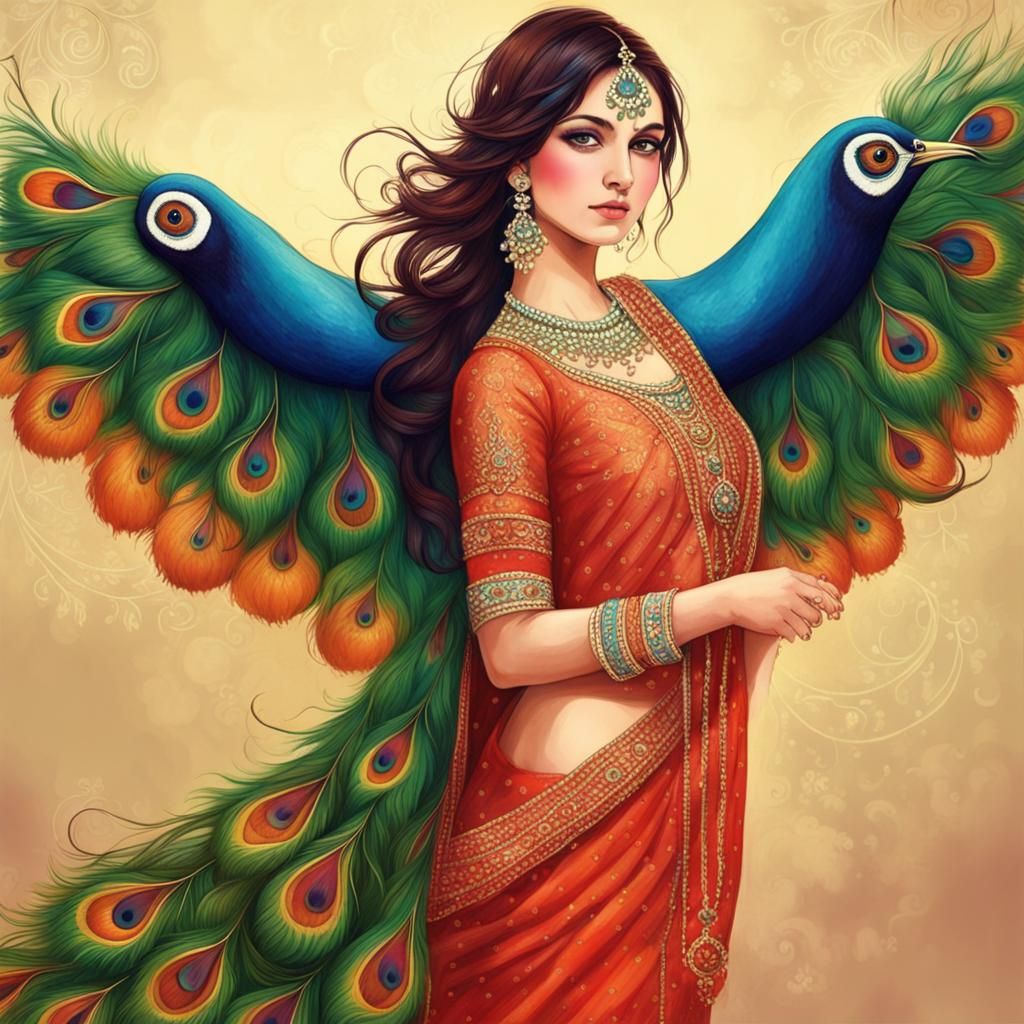 Pakistani Girl as Dancing Peacock Silk Thread