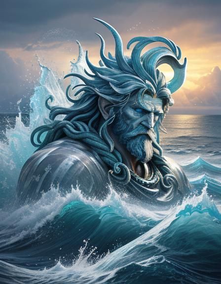 Photorealistic Poseidon: God of the Sea in Frozen Fantasy