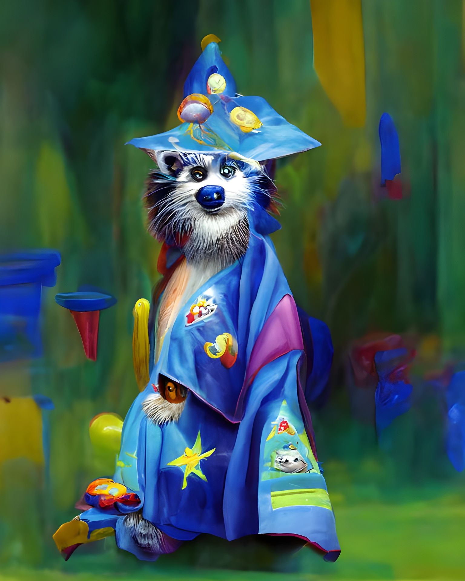 Cute Raccoon Wizard Portrait in Cartoon Style