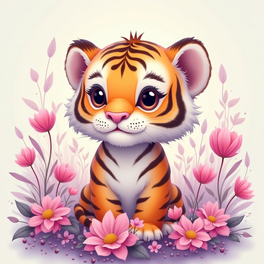 Colorful Baby Tiger in Studio Ghibli Style