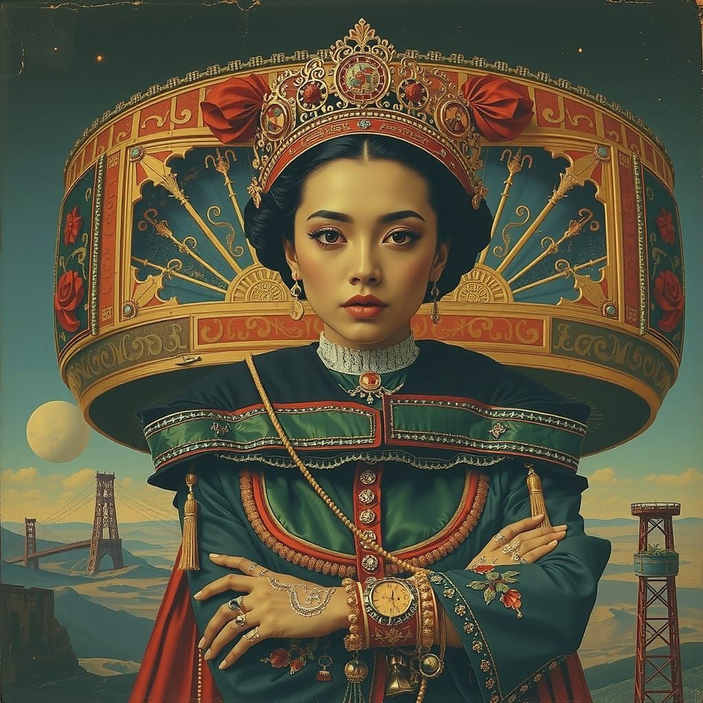 Mystical Woman in Exquisite Attire: Dada Expressionist Art